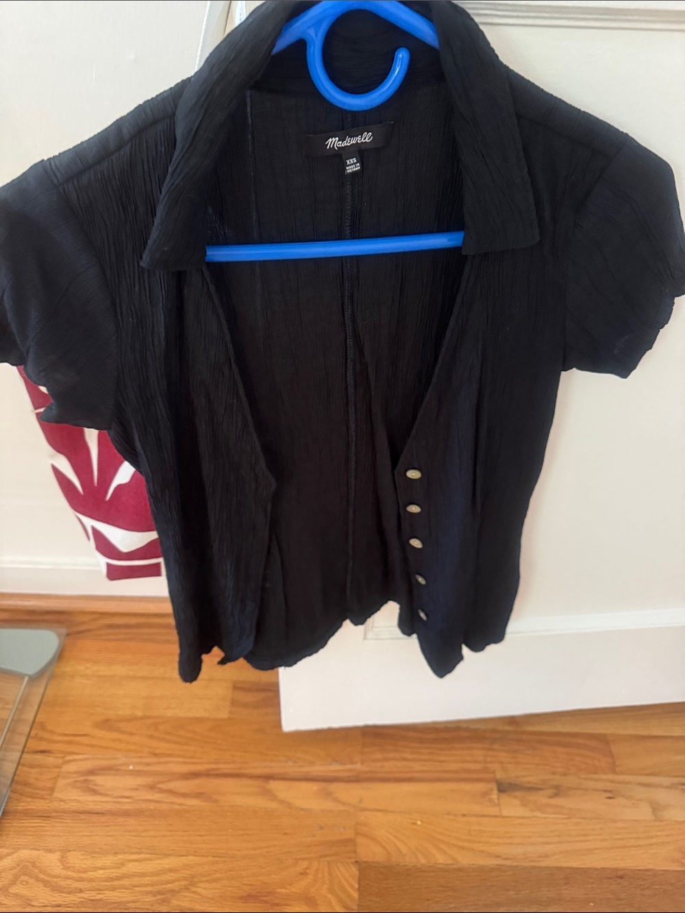 Madewell Black Short-Sleeve Button-Front Shirt with Textured Fabric